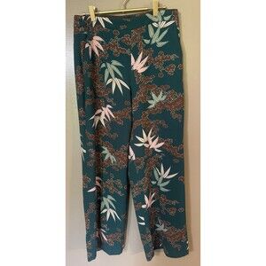 Zara Basics Made In Spain Size Med Floral Green Casual Pants Buisness Attire